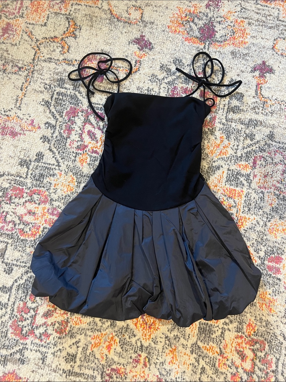 Black Party Bubble Dress with Tie Straps